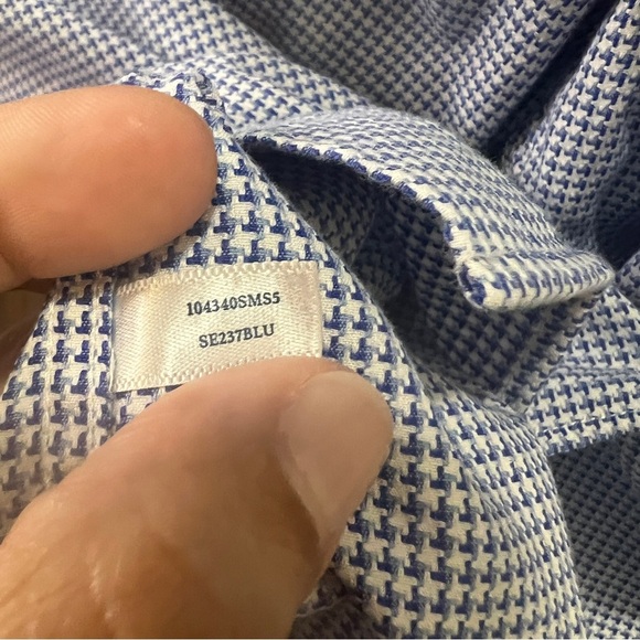 Charles Tyrwhitt long sleeve button down shirt houndstooth Blue White Neck 19/37 - Picture 3 of 5